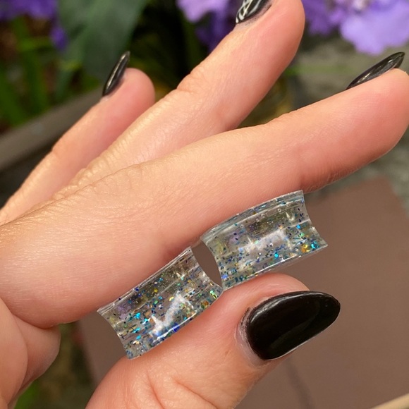 Plug Gauge Size 0 Earrings Blue Sparkly Clear - Picture 6 of 11